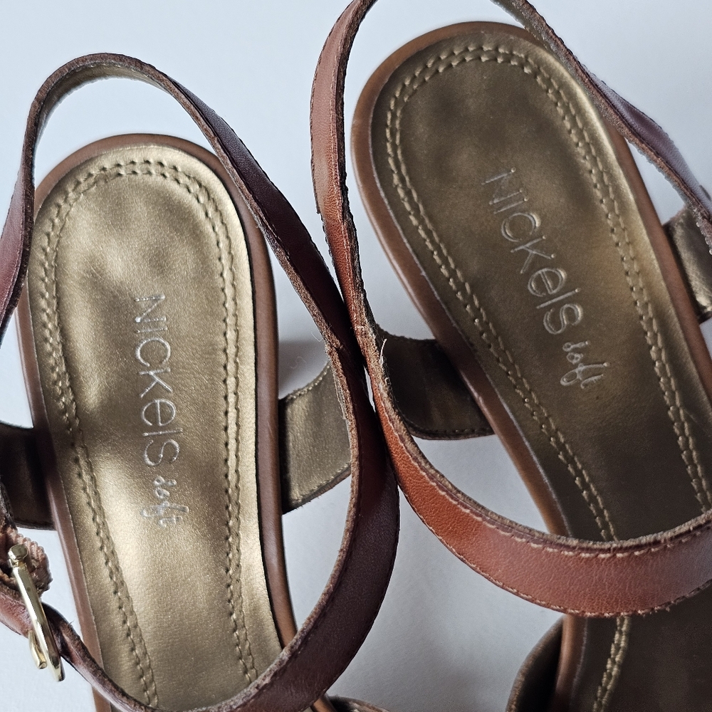 Nickels Soft Brown Leather Strappy Heeled Sandals Ankle Strap Size 7.5M - Picture 4 of 11